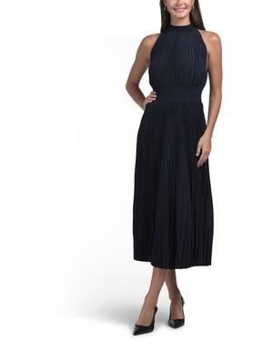 TJ Maxx Pleated Satin Halter Midi Dress For Polyester - Blue