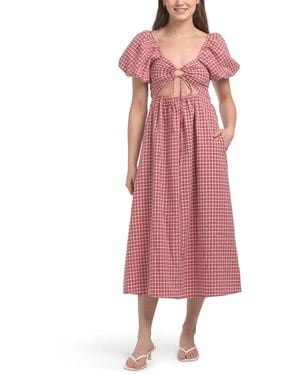 TJ Maxx Textured Plaid Midi Dress For Cotton/Polyester - Pink