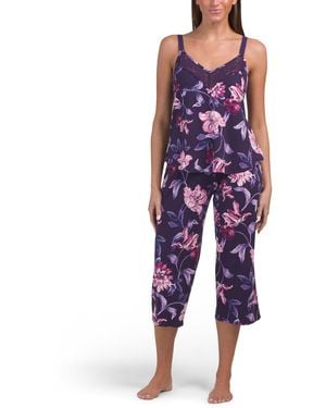 TJ Maxx 2Pc Jazlynn Lace Trim Floral Satin Cami And Pants Pajama Set For Nylon/Spandex/Polyester - Blue