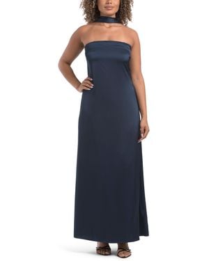 TJ Maxx Strapless Maxi Dress With Neck Scarf For Spandex/Polyester - Blue
