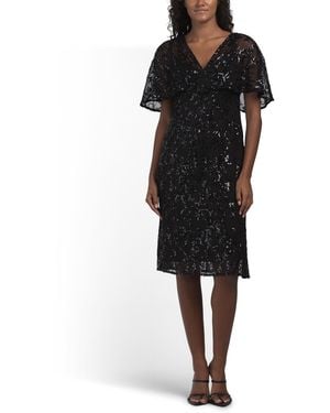 TJ Maxx Flutter Sleeve Sequin Cocktail Dress For Spandex/Polyester - Black
