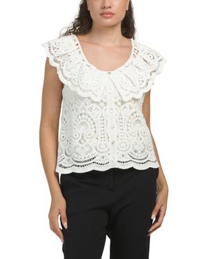 TJ Maxx Crochet Flutter Top For Cotton - White