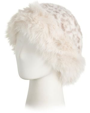 TJ Maxx Animal Print Faux Fur Round Crown Hat For - White
