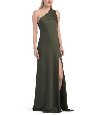 olive green mother of the bride dress with sleeves Zapakasa Women Black Sheath Long Sleeves Mother of the Bride Dress with  Appliques One Shoulder Ruched Formal Dress main image 1
