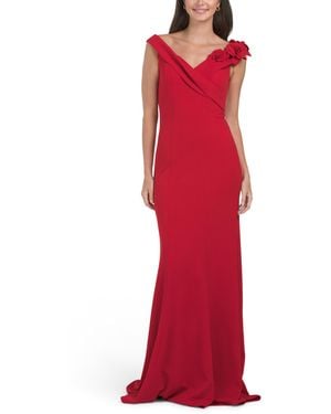 TJ Maxx Off The Shoulder 3D Floral Gown For Polyester - Red