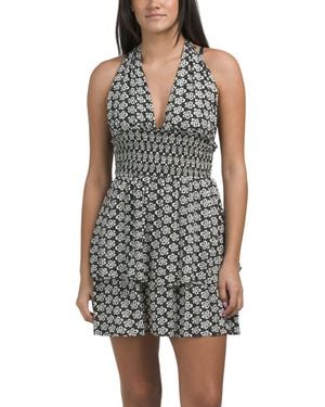 TJ Maxx Halter Neck Gauze Smocked Swim Cover-Up Dress For Rayon - Black