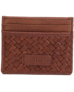 TJ Maxx Leather Denton Woven Card Case For - Brown
