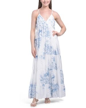 TJ Maxx Sleeveless V-Neck Floral Maxi Dress For Nylon/Polyester/Rayon - White