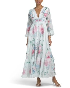 TJ Maxx Bell Sleeve Floral Maxi Dress For Spandex/Polyester - White
