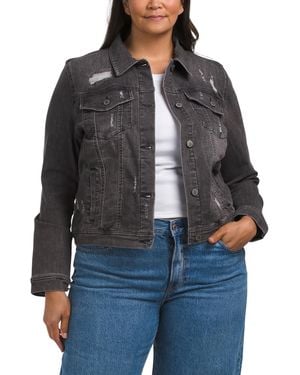 TJ Maxx Plus Vintage Washed Denim Jacket, Spandex/Cotton/Polyester - Black