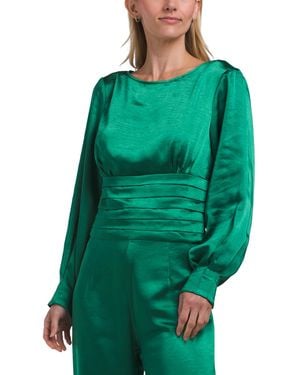 TJ Maxx Fosi Pleated Waistband Satin Top For Polyester - Green
