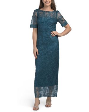 TJ Maxx Short Sleeve Lace Tea-Length Dress For Polyester - Blue
