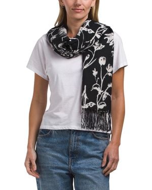 TJ Maxx Monochrome Botanical Ultra Soft Scarf For Polyester - White