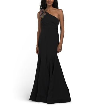 TJ Maxx One Shoulder Beaded Mermaid Gown For Polyester - Black