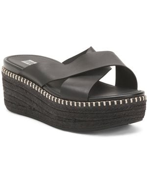 TJ Maxx Leather Eloise Espadrille Wedge Cross Slides For - Black