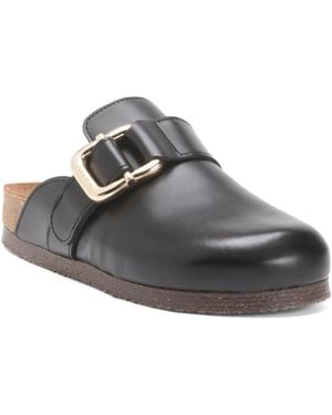 TJ Maxx Leather Cara Buckle Clogs For - Gray