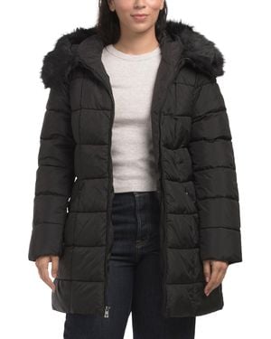 TJ Maxx Brie Faux Fur Trim Puffer Jacket, Polyester - Black