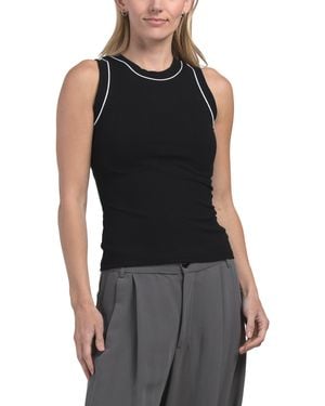 TJ Maxx Sleeveless Crew Neck Tank Top With Contrast Piping, Spandex/Rayon - Black