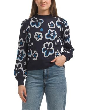 TJ Maxx Floral Sweater, Polyester/Rayon - Blue