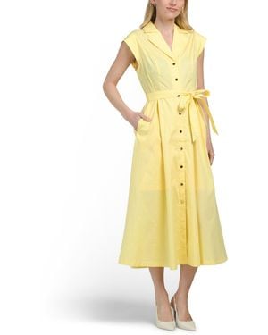 TJ Maxx Belted Shirt Dress For Spandex/Cotton/Polyester - Yellow