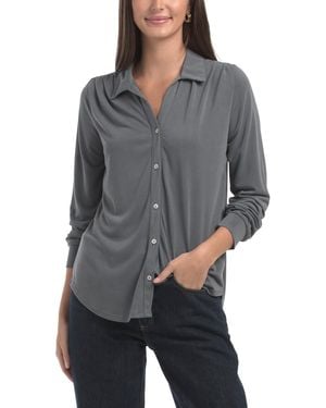 TJ Maxx Long Sleeve Button Front Shirt For Modal/Polyester - Gray