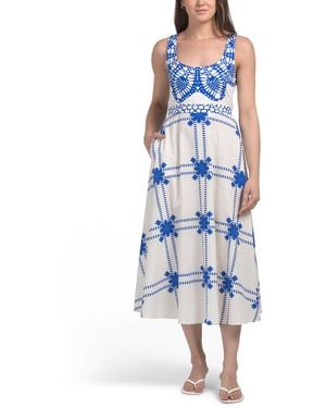TJ Maxx Sleeveless Belted Maxi Dress For Cotton - Blue