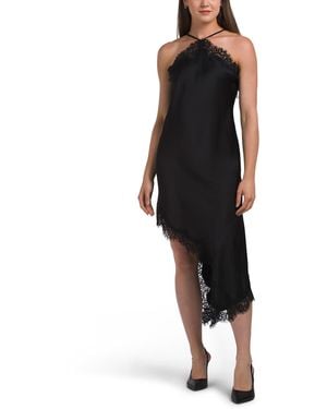 TJ Maxx Sleeveless Asymmetrical Satin Dress With Lace Details For Polyester - Black