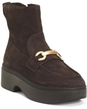 TJ Maxx Suede F-Luma Chunky Snaffle Demi Wedge Ankle Boots For /Suede - Black