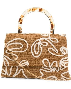 TJ Maxx Embroidered Satchel With Smoke Handle, Leather - Metallic