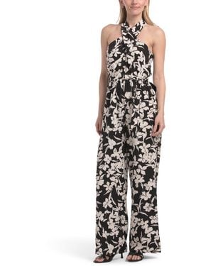 TJ Maxx Criss Cross Bodice Jumpsuit With Sash Belt For Spandex/Polyester - White