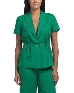 TJ Maxx Linen Blend Short Sleeve Jacket, Polyester/Linen/Rayon - Green