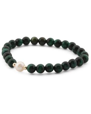 TJ Maxx 14Kt Tiger's Eye And Freshwater Pearl Bracelet - Black
