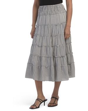 TJ Maxx Tiered Gingham Skirt With Smocked Waist For Cotton/Rayon - Gray
