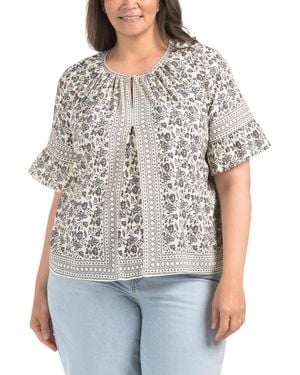 TJ Maxx Plus Cotton Blend Flutter Sleeve Blouse For Cotton/Rayon - Gray
