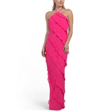TJ Maxx Chiffon Ruffle Detail Halter Dress For Polyester - Pink