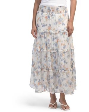TJ Maxx Printed Tiered Maxi Skirt For Polyester - Blue