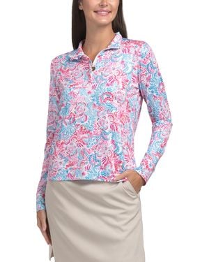 TJ Maxx Upf 50 Printed Long Sleeve Ruffle Quarter Zip Top For Spandex/Polyester - Gray