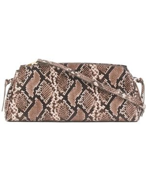 TJ Maxx Leather East West Snake Clutch With Side Ties - Brown