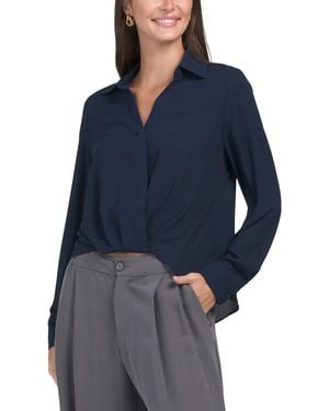 TJ Maxx Crossover Long Sleeve Hi-Lo Blouse For Polyester - Blue