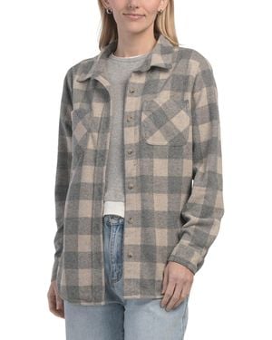TJ Maxx Sally Plaid Long Sleeve Button Front Shirt Jacket For Spandex/Polyester/Rayon - Gray