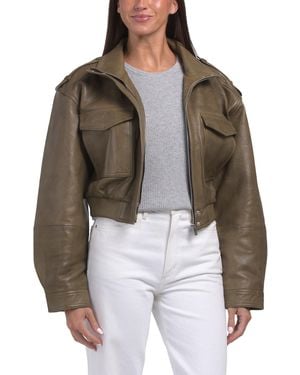 TJ Maxx Leather Sabrina Jacket, Nylon/Polyester/Leather - Brown