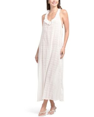 TJ Maxx T-Strap Ruffle Cover-Up Dress For Cotton - White