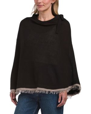 TJ Maxx Wool Blend Poncho With Eyelash Fringes And Bow For Nylon/Wool/Rayon - Black