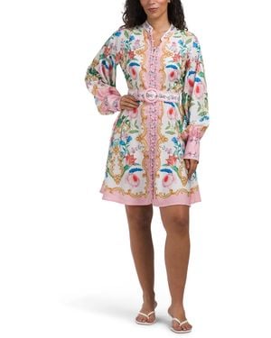 TJ Maxx Long Sleeve Mini Dress With Belt For Spandex/Polyester - White