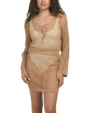 TJ Maxx 2Pc Crochet Crop Top And Skirt Cover-Up Set For Polyester - Natural