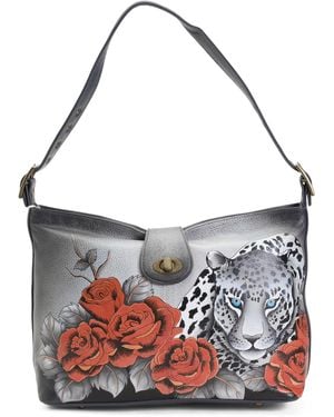 TJ Maxx Leather Hand Painted Leopard Love Studded Hobo For Leather - Multicolor