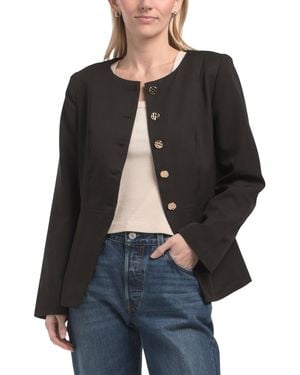 TJ Maxx Scoop Neck Jacket With Tone Buttons, Spandex/Polyester - Black