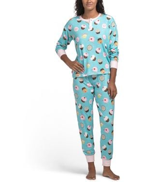 TJ Maxx 2Pc Sweet Life Henley Pajama Set For Spandex/Polyester - Blue