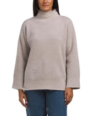 TJ Maxx Long Sleeve Mock Neck Pullover Sweater With Eyelash Plaiting, Polyester/Rayon - Gray