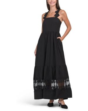 TJ Maxx 3D Floral Strap Maxi Dress With Lace Trim For Cotton/Polyester - Black